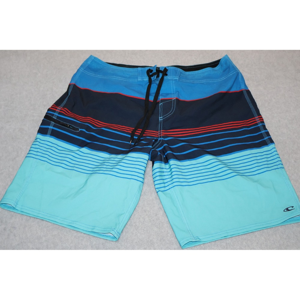 O'Neill Board Shorts Mens 32 Blue Striped Surfing Swim Trunks